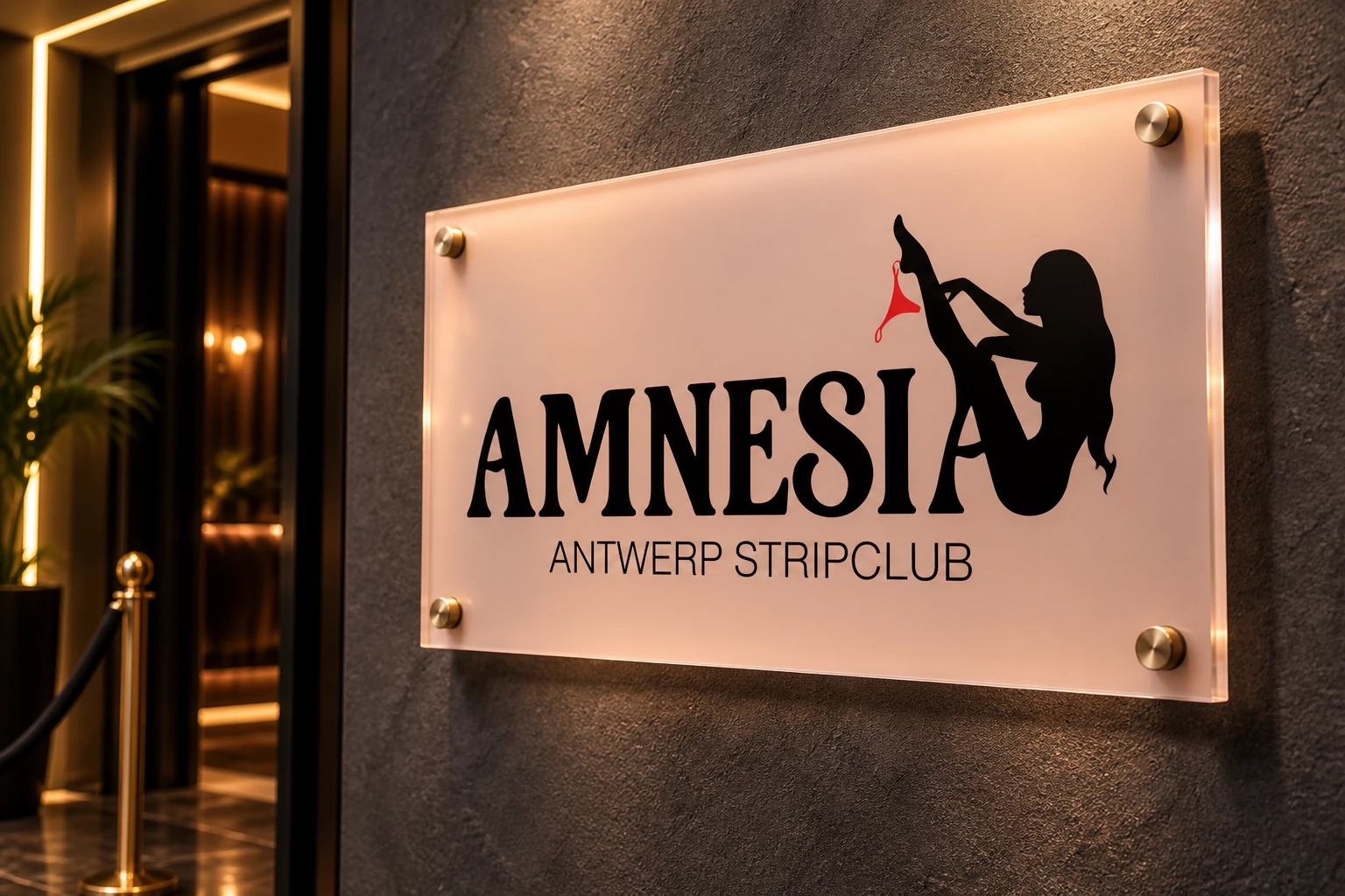 Het originele logo in een mockup van een wandbord.
