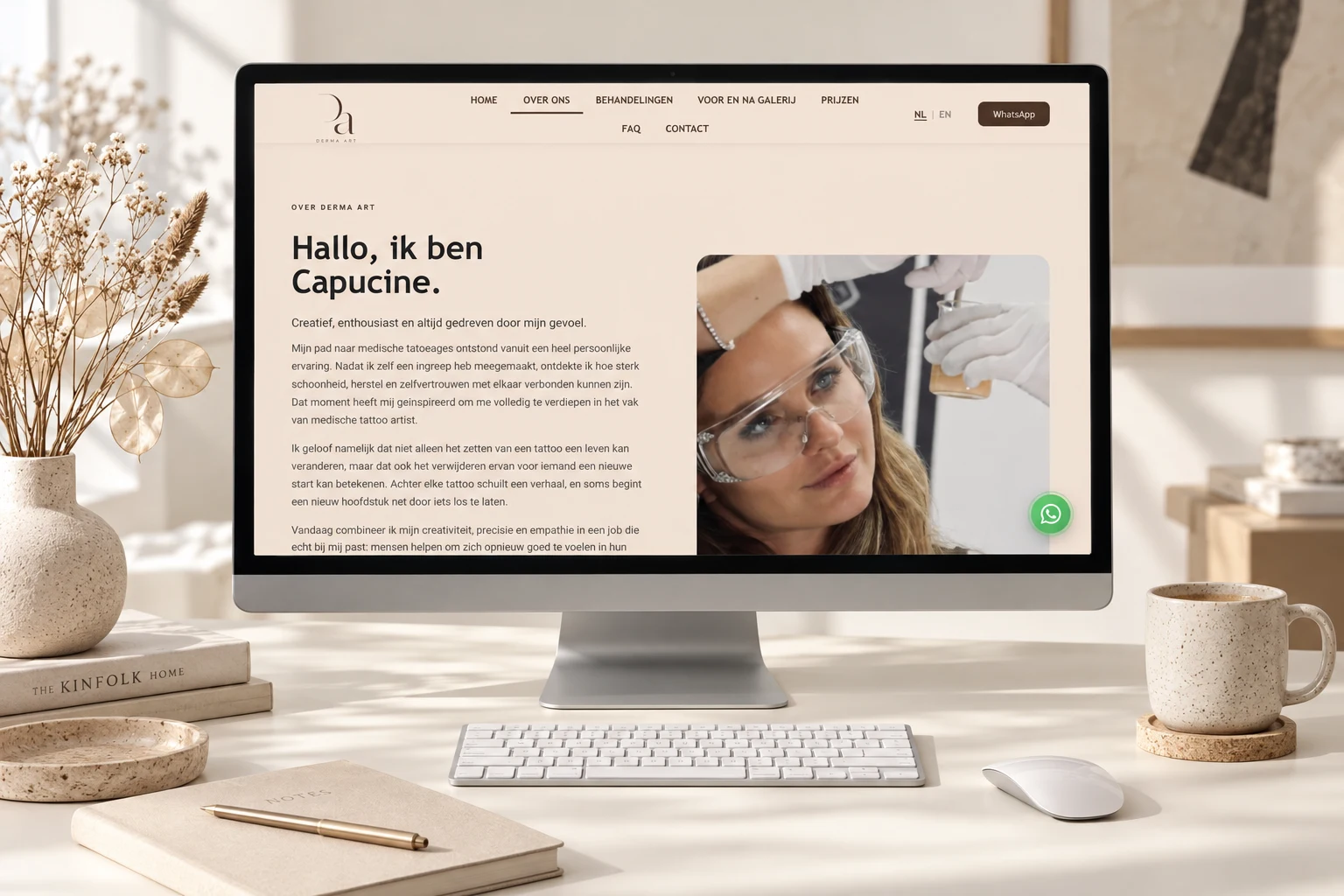 Derma Art: Over-ons-pagina op desktop