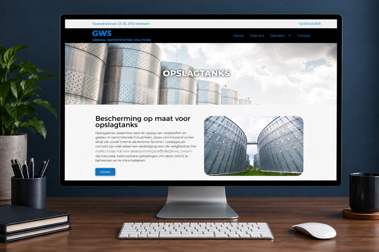 De pagina over opslagtanks op desktop.