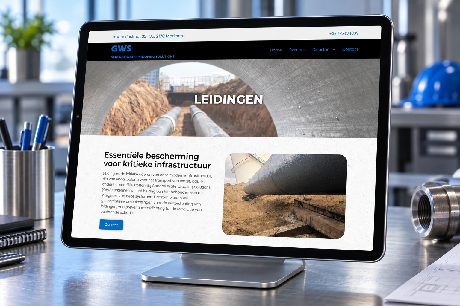 De pagina over leidingen op tablet.