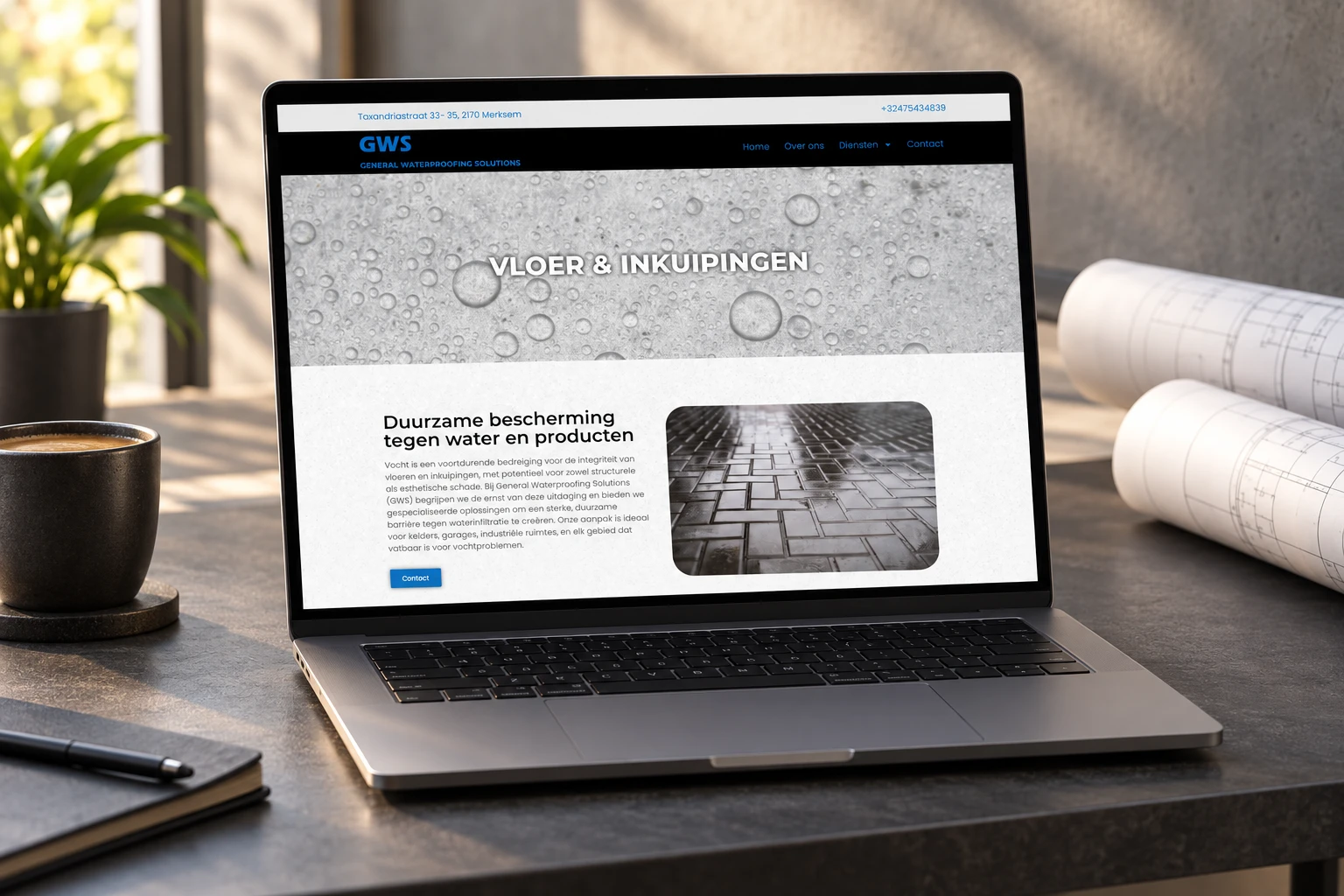 De pagina over vloeren en inkuipingen op laptop.