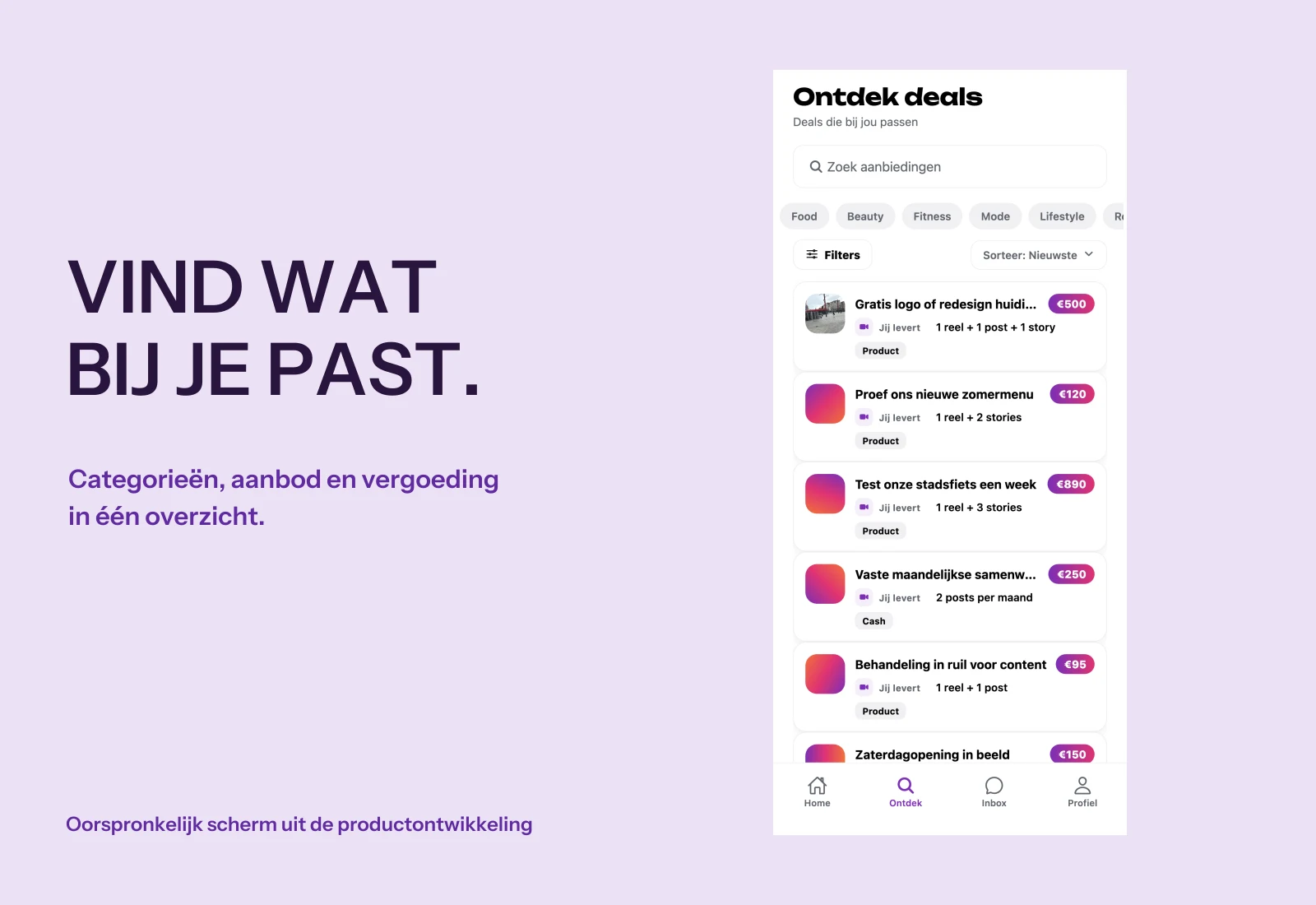 Aanbod ontdekken en filteren in de app.