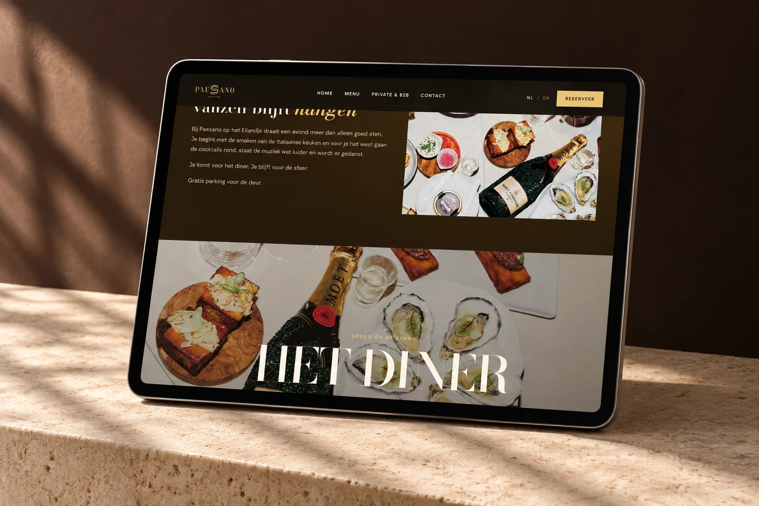 Paesano: website op tablet