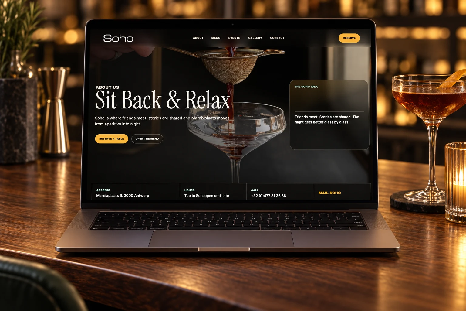 Soho Antwerp: Over-ons-pagina op laptop