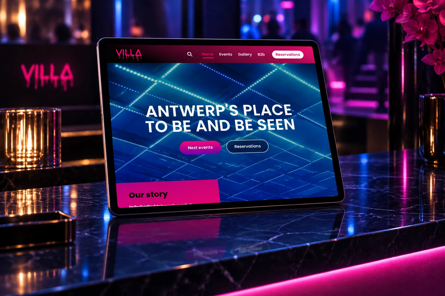 De website op tablet.