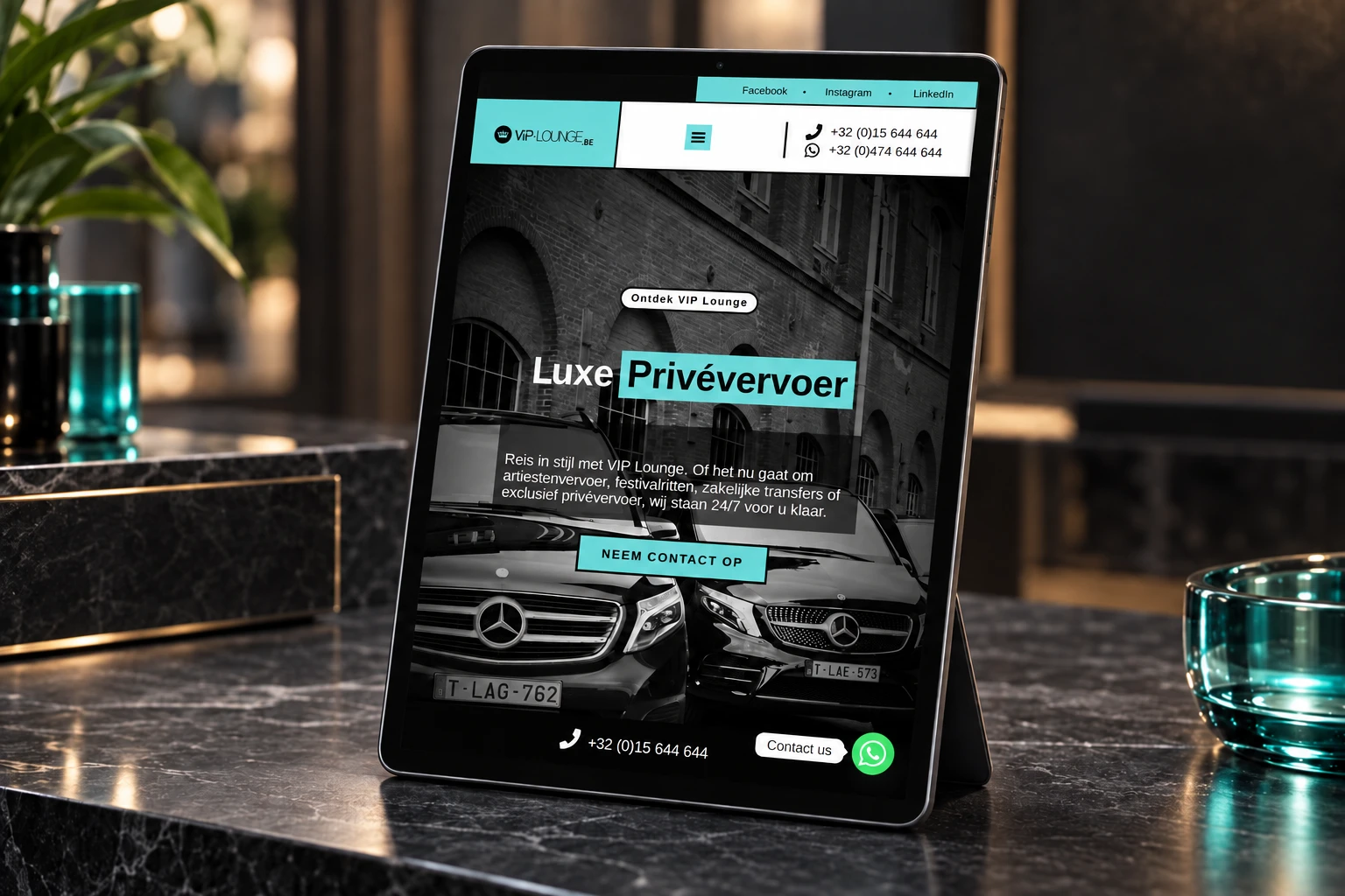 De website op tablet.