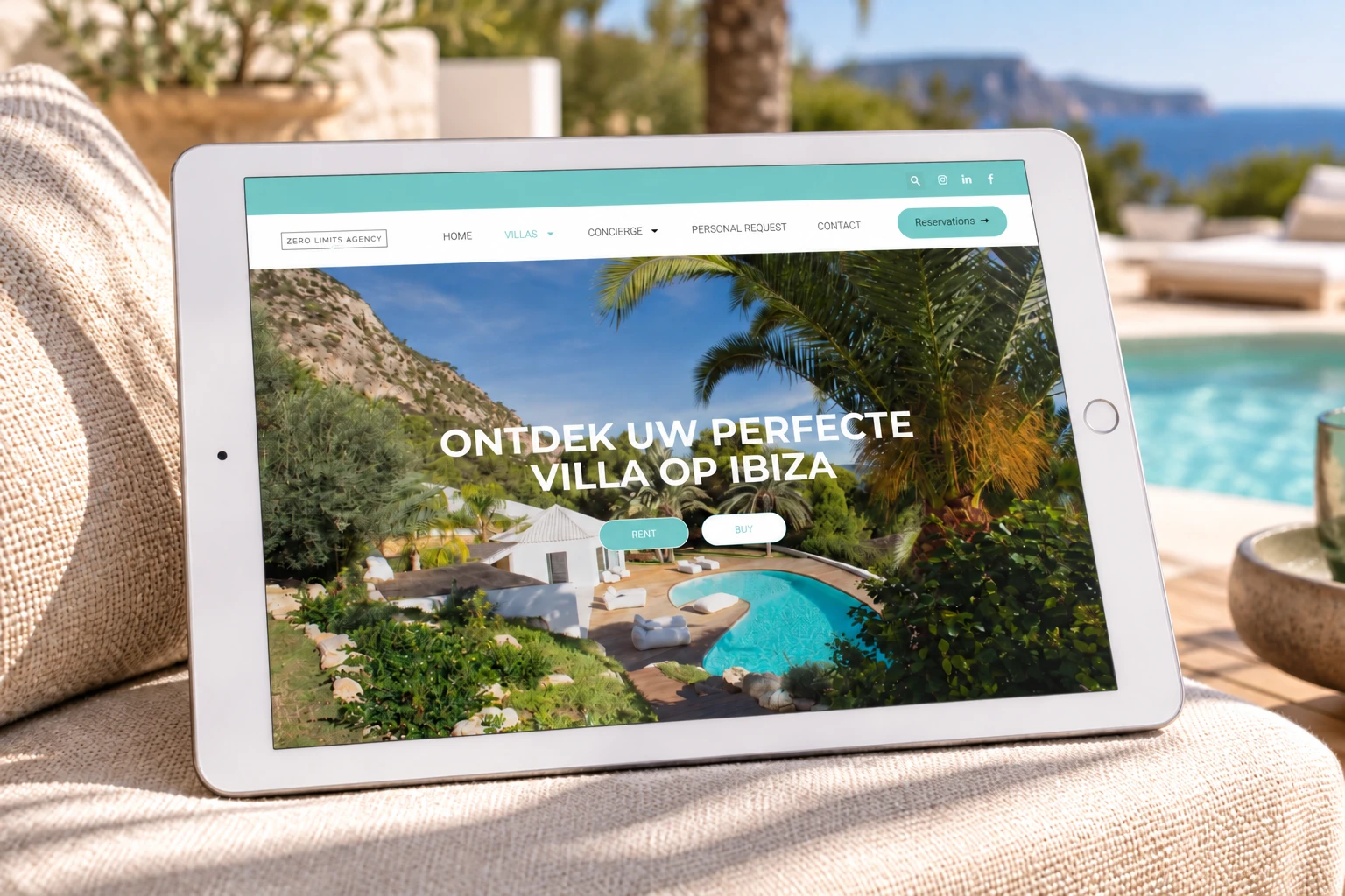 Het villa-aanbod op tablet.